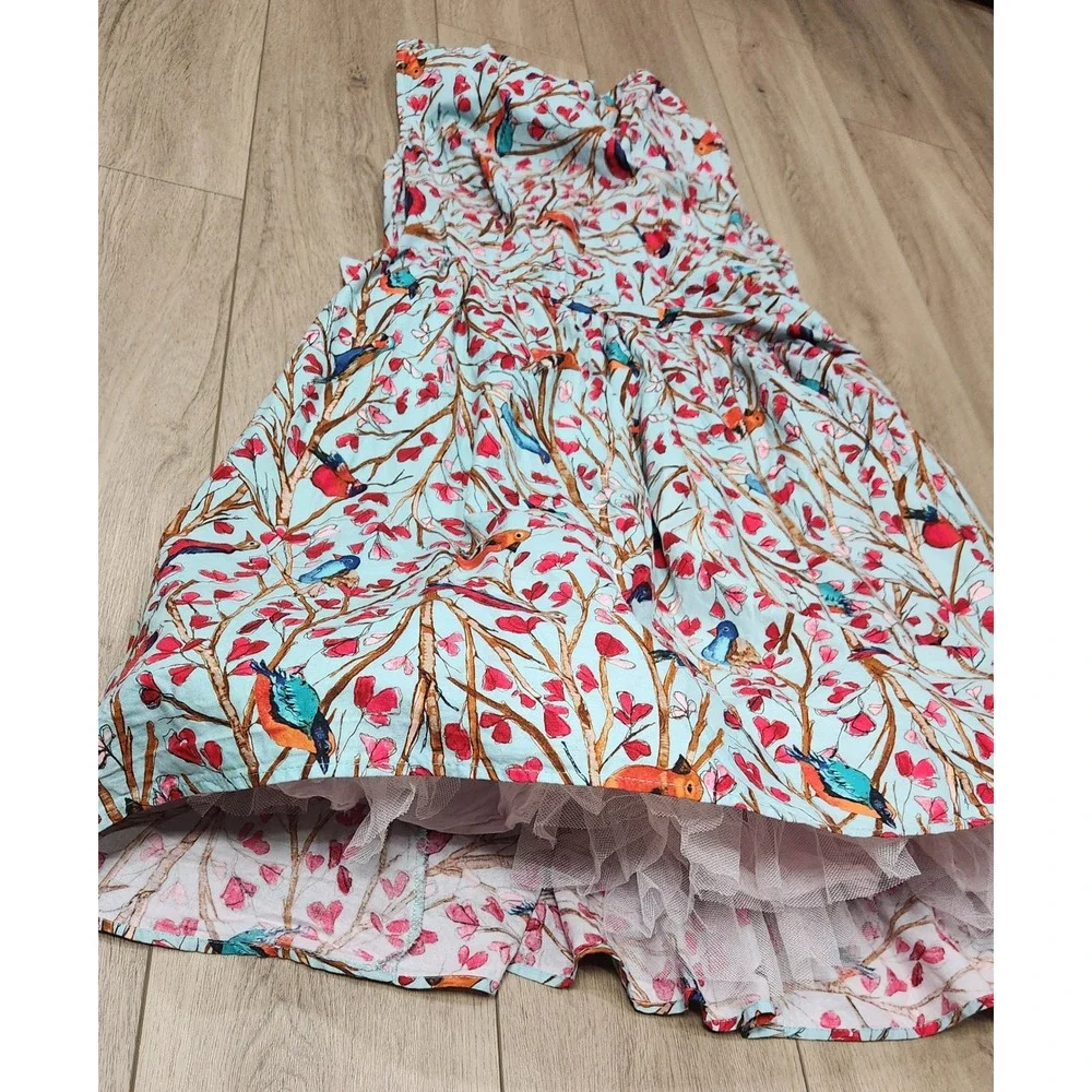 Retrolicious Women 3X Bird Print Fit Flare Spring Dress Side Zip 100% Cotton USA - Picture 9 of 12